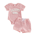 Embroidered Daddy's Girl - Romper With Short Sleeves Shorts Two-Piece Set