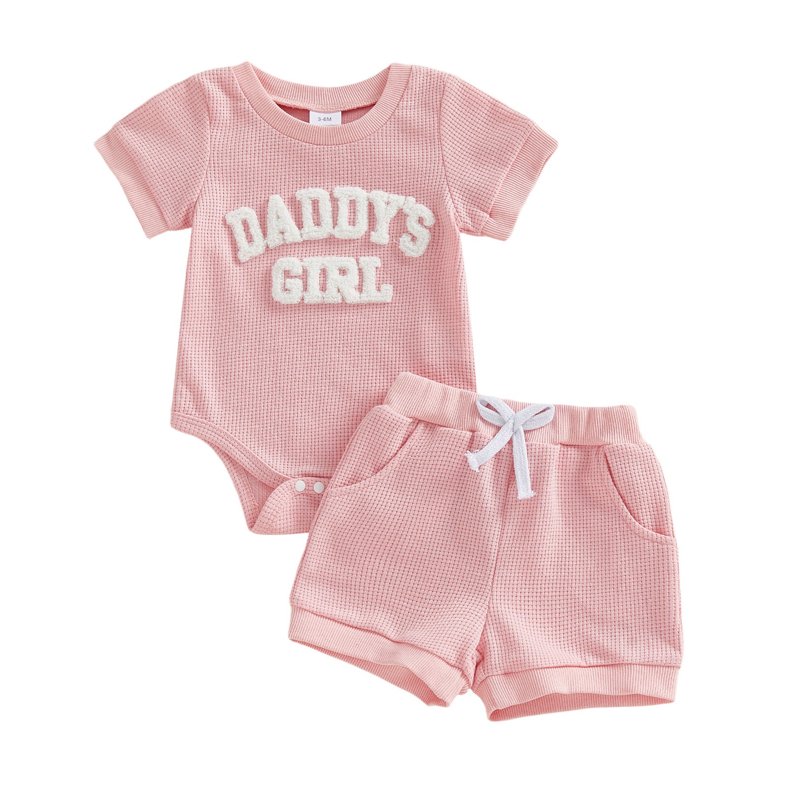 Embroidered Daddy's Girl - Romper With Short Sleeves Shorts Two-Piece Set