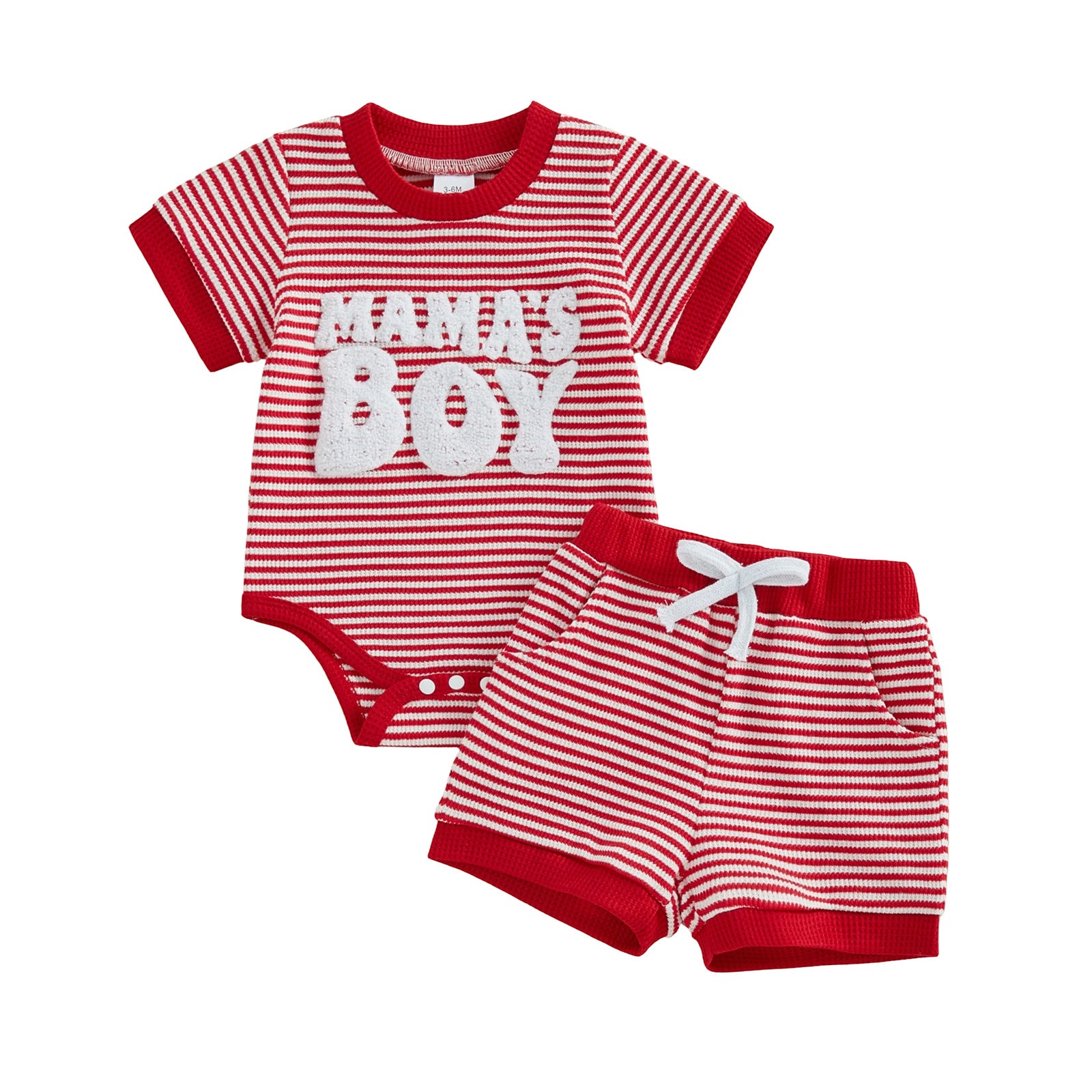 Embroidered Mama's Boy Romper And Shorts Two-Piece Set