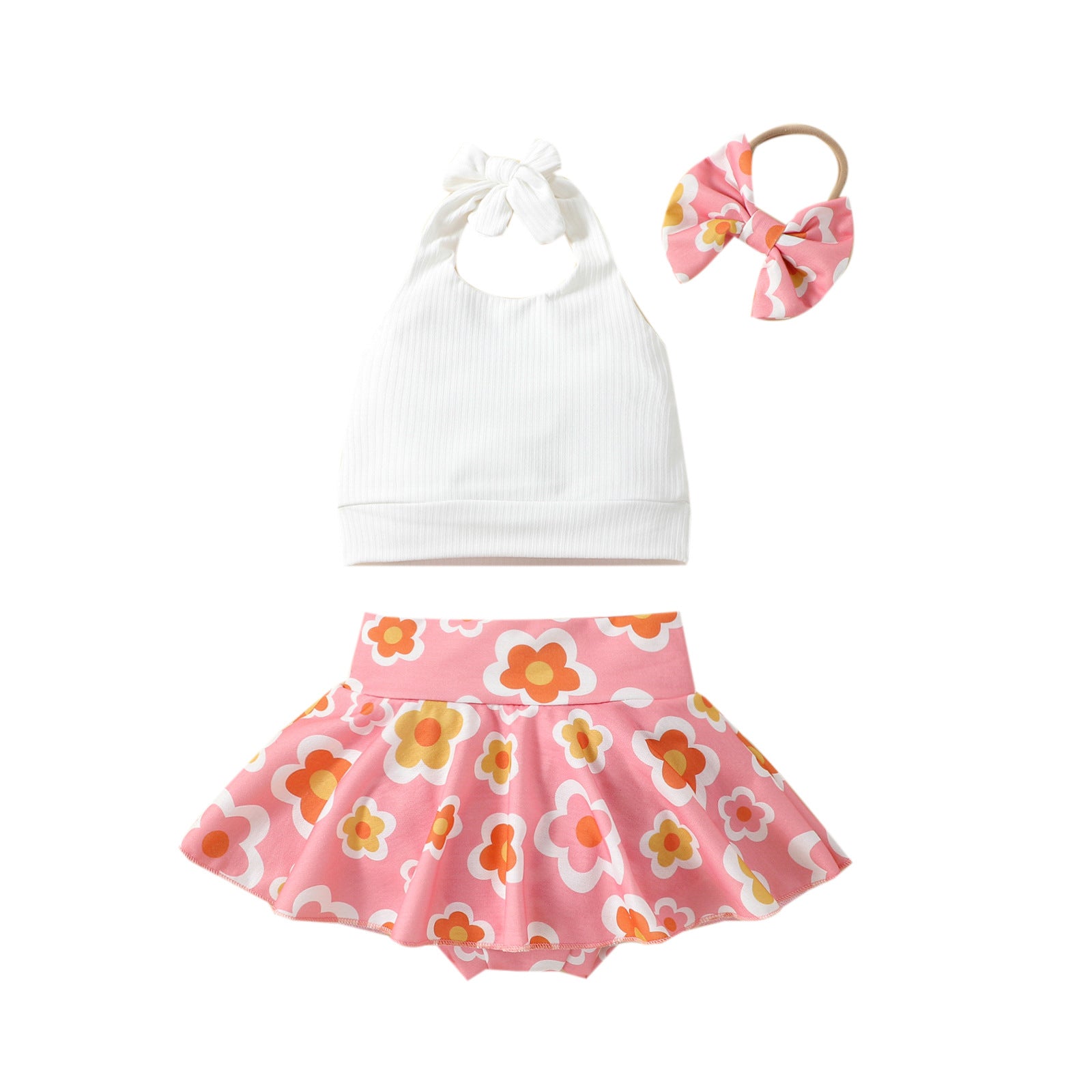 Solid Color Sling Top & Flower Skirt