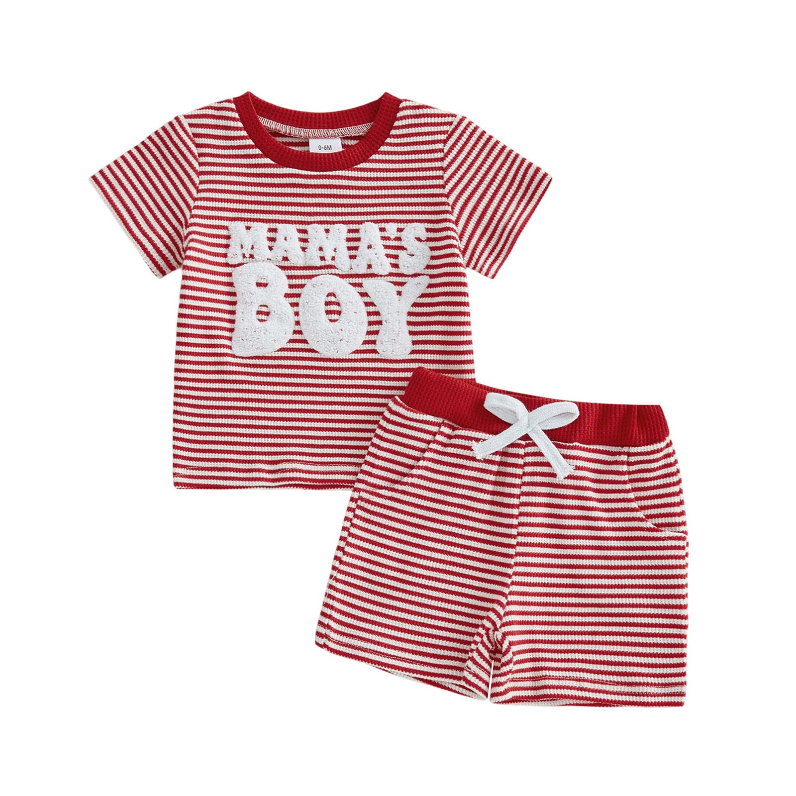 Embroidered Striped Short-Sleeve Top And Striped Pants Two-Piece Set