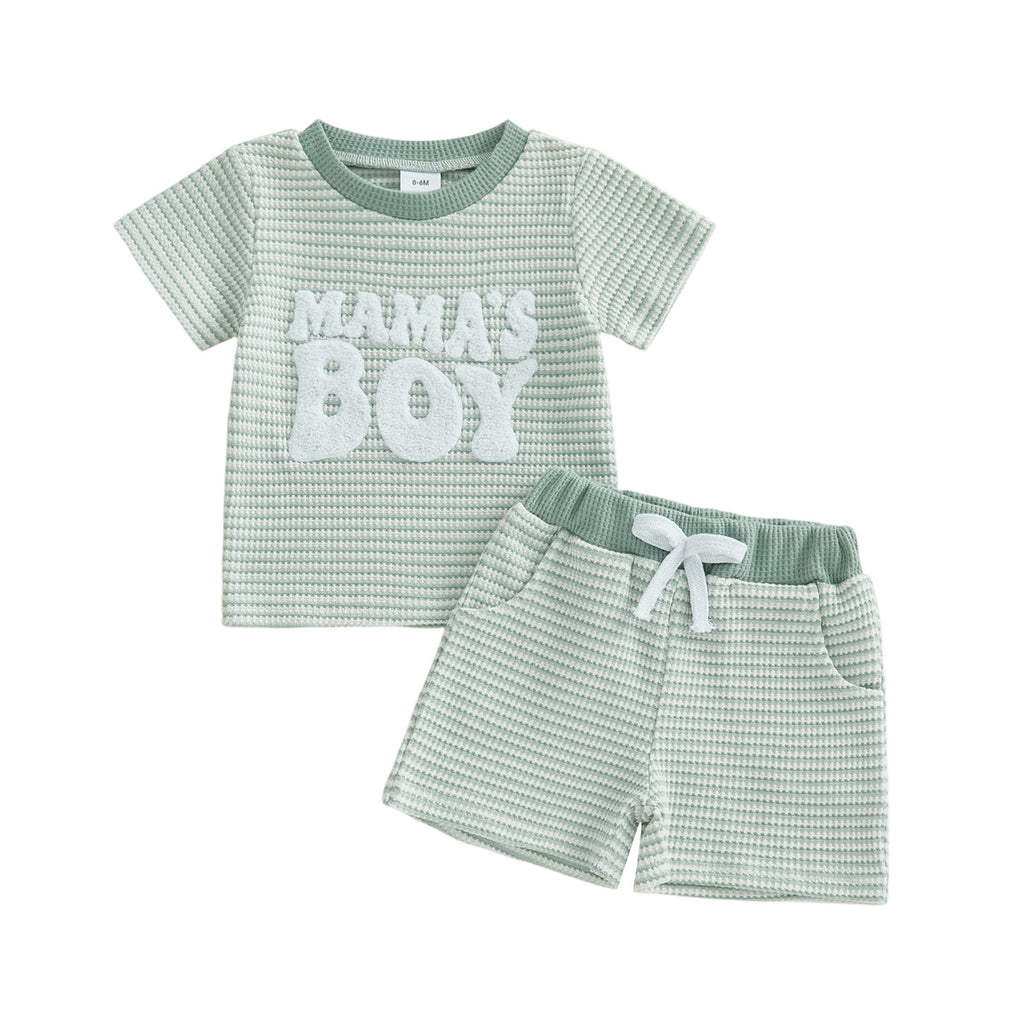 Embroidered Striped Short-Sleeve Top And Striped Pants Two-Piece Set