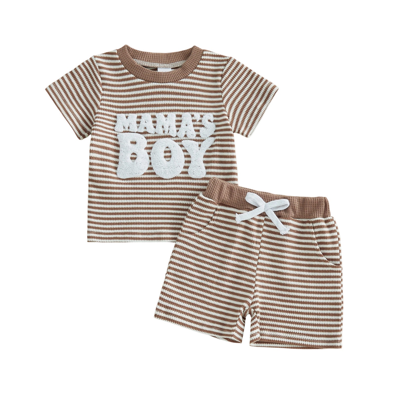 Embroidered Striped Short-Sleeve Top And Striped Pants Two-Piece Set