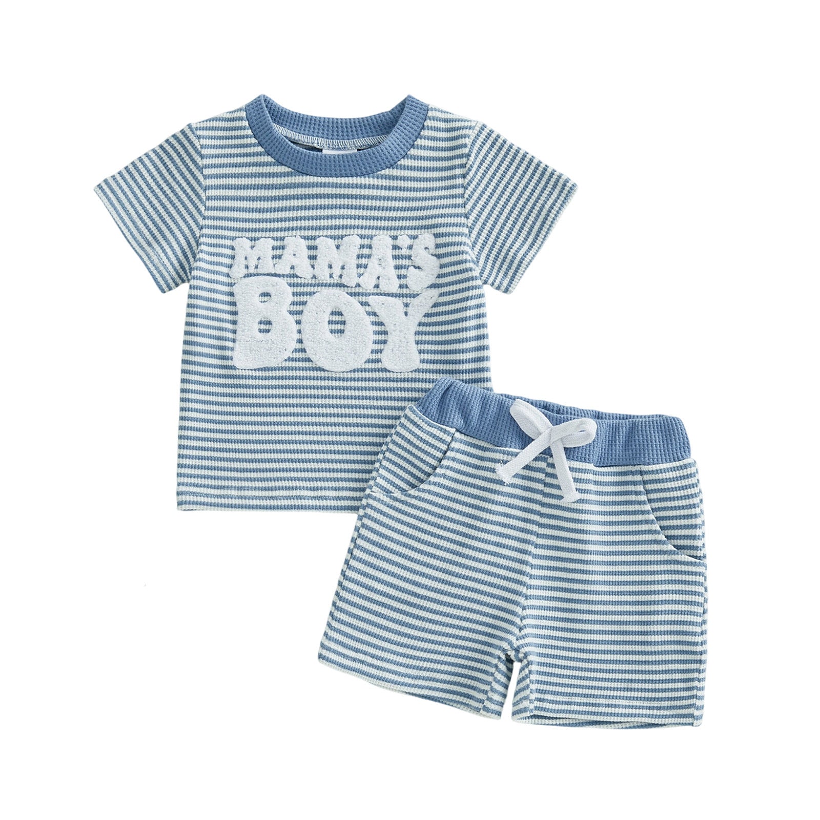 Embroidered Striped Short-Sleeve Top And Striped Pants Two-Piece Set