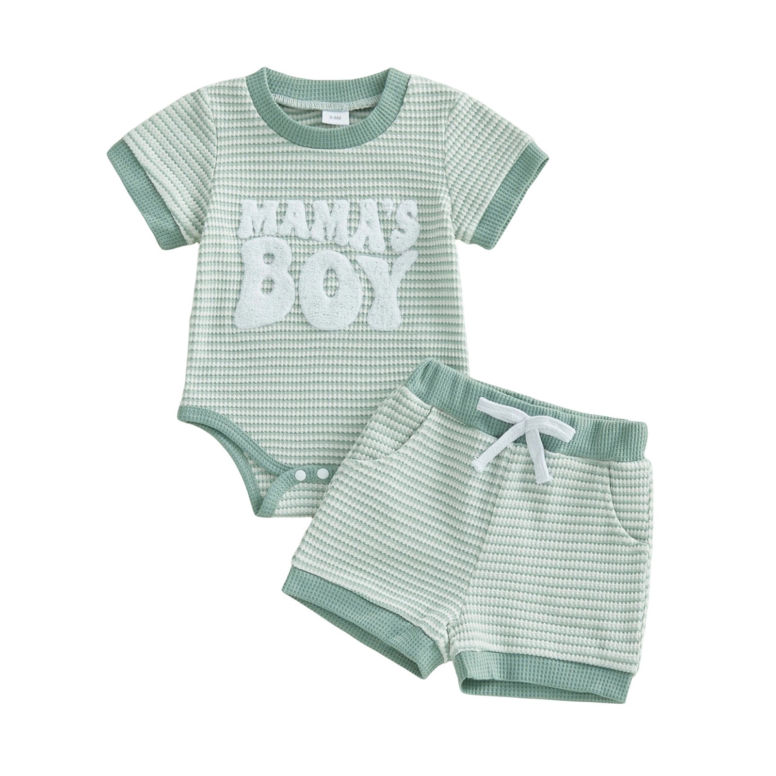 Embroidered Mama's Boy Romper And Shorts Two-Piece Set
