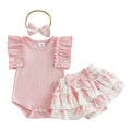 Baby Ruffle-Shoulder Sleeveless Romper And Printed Skirt Two-Piece Set